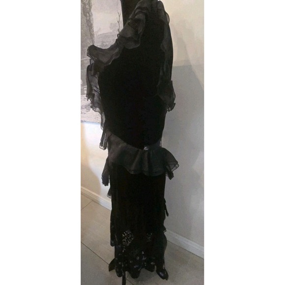 Rebecca‎ Taylor Midi Dress Black Ruffle Jacquard Velvet Floral SZ 10 Retail $730 - Picture 11 of 15